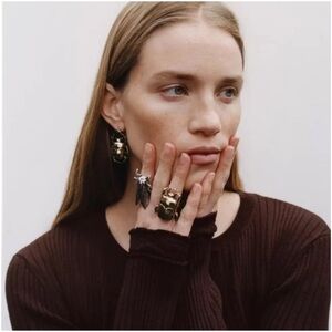 NEW. Zara Maxi Gold Beetle Earrings. NEW IN PACKAGE